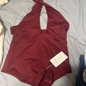 Deep chest cross tie body suit top